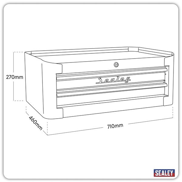 Premier™ Retro Style Mid-Box Tool Chest 2 Drawer - Black with Red Anodised Drawer Pulls