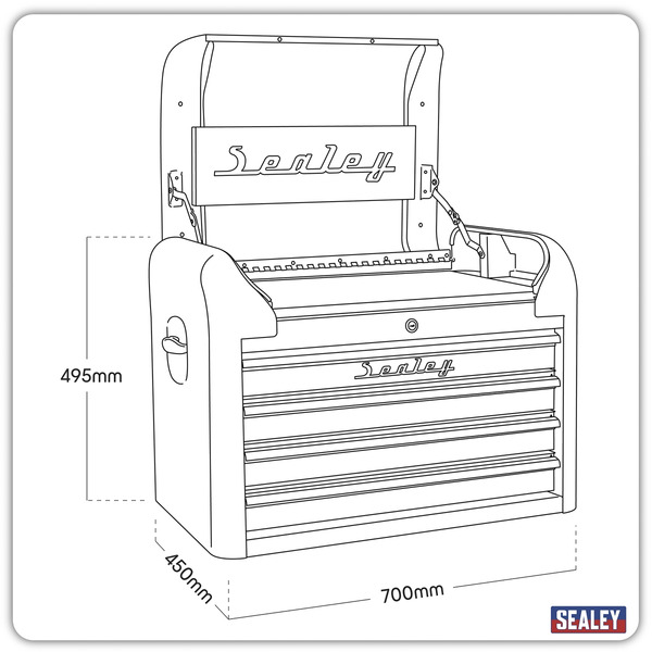 Sealey Premier™ Retro Style Topchest 4 Drawer - Black with Red Anodised Drawer Pulls