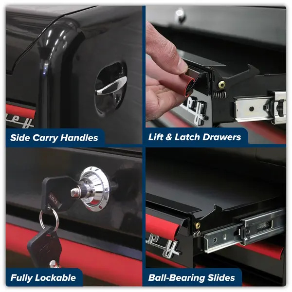 Sealey AP28104BR Premier&trade; Retro Style Topchest 4 Drawer - Black with Red Anodised Drawer Pulls