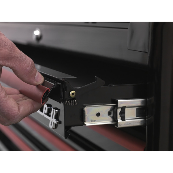 Premier™ Retro Style Wide Topchest & Rollcab Combination 10 Drawer - Black with Red Anodised Drawer Pulls