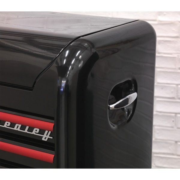 Premier™ Retro Style Wide Topchest & Rollcab Combination 10 Drawer - Black with Red Anodised Drawer Pulls