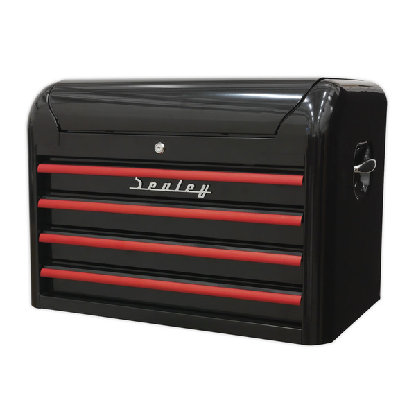 Sealey Premier™ Retro Style Topchest 4 Drawer - Black with Red Anodised Drawer Pulls