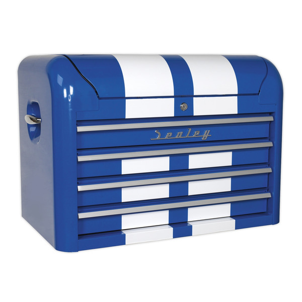 Sealey Premier™ Retro Style Topchest 4 Drawer - Blue with White Stripes