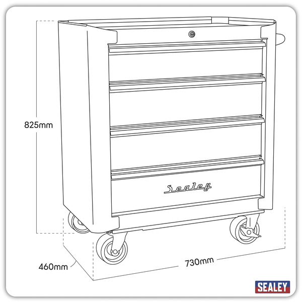 Sealey Premier™ Retro Style Rollcab 4 Drawer - Black with Red Anodised Drawer Pulls