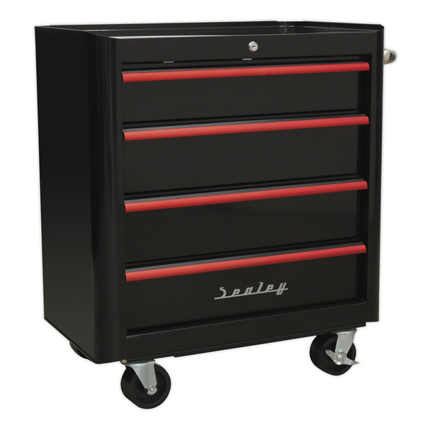 Sealey Premier™ Retro Style Topchest, Mid-Box Tool Chest & Rollcab Combination 10 Drawer - Black with Red Anodised Drawer Pulls