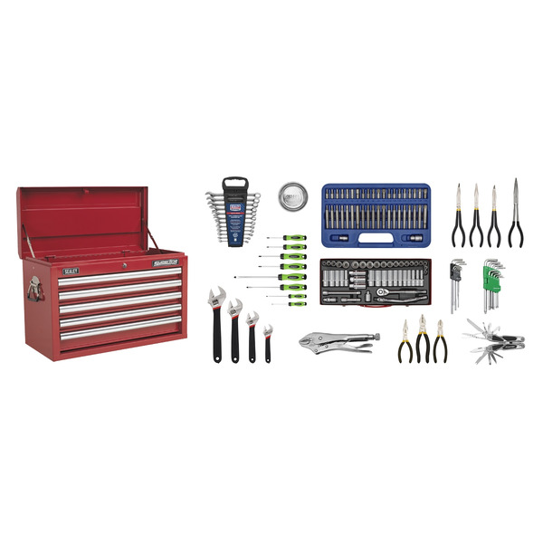 Sealey Superline PRO® Topchest 5 Drawer with 139pc Tool Kit - Red