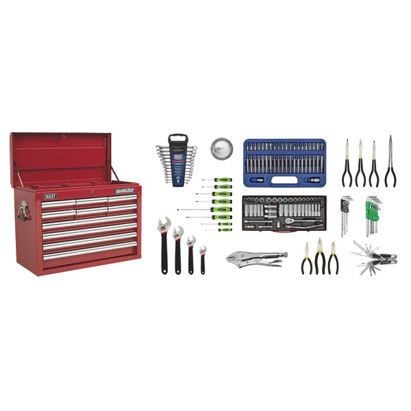 Sealey Superline PRO® Topchest 10 Drawer with 139pc Tool Kit - Red