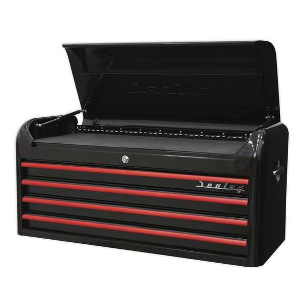 Sealey Premier™ Retro Style Wide Topchest 4 Drawer - Black with Red Anodised Drawer Pulls