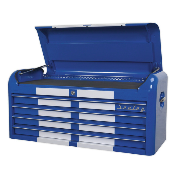 Sealey Premier™ Retro Style Wide Topchest 4 Drawer - Blue with White Stripes