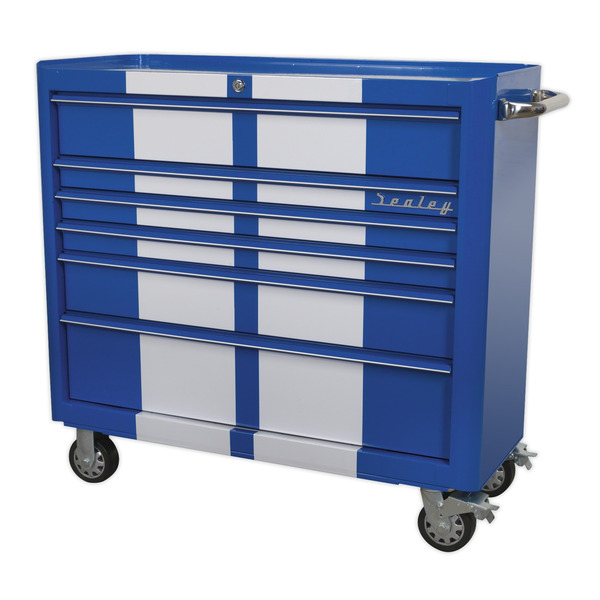 Sealey Premier™ Retro Style Wide Rollcab 6 Drawer - Blue with White Stripes