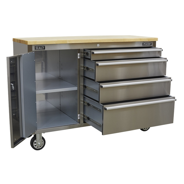 Sealey AP4804SS Premier™ Mobile Stainless Steel Tool Cabinet 4 Drawer