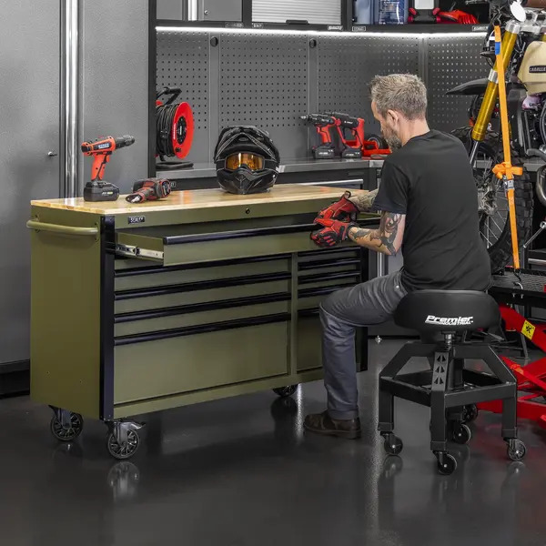 Sealey AP5210KBE Superline PRO&reg; Mobile Trolley with Wooden Worktop & Power Bar 10 Drawer 1320mm