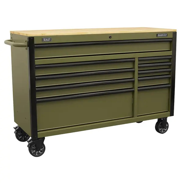 Sealey AP5210KBE Superline PRO&reg; Mobile Trolley with Wooden Worktop & Power Bar 10 Drawer 1320mm