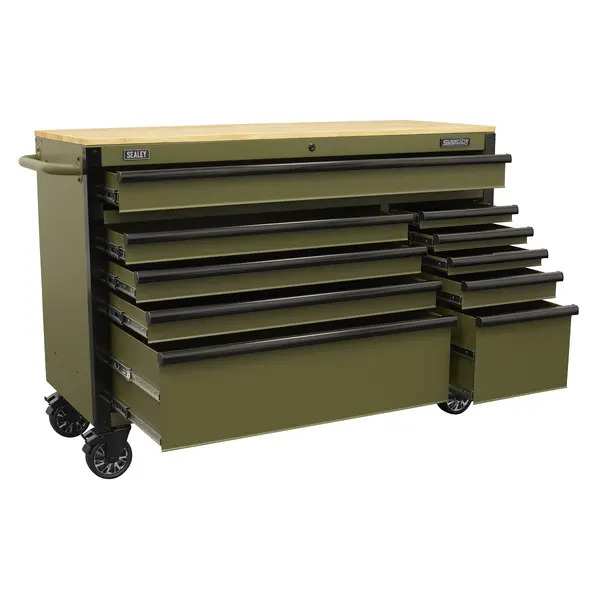Sealey AP5210KBE Superline PRO&reg; Mobile Trolley with Wooden Worktop & Power Bar 10 Drawer 1320mm