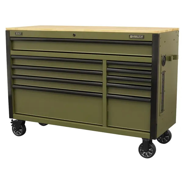 Sealey AP5210KBE Superline PRO&reg; Mobile Trolley with Wooden Worktop & Power Bar 10 Drawer 1320mm