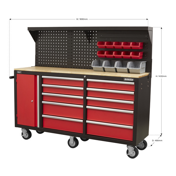 Sealey Superline PRO® Mobile Workstation with Backboard 10 Drawer