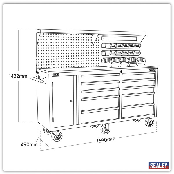 Sealey AP6310 Superline PRO® Mobile Workstation with Backboard 10 Drawer