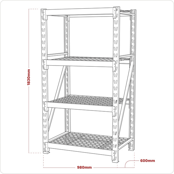 Sealey Heavy-Duty Racking Unit with 4 Mesh Shelves 640kg Capacity Per Level
