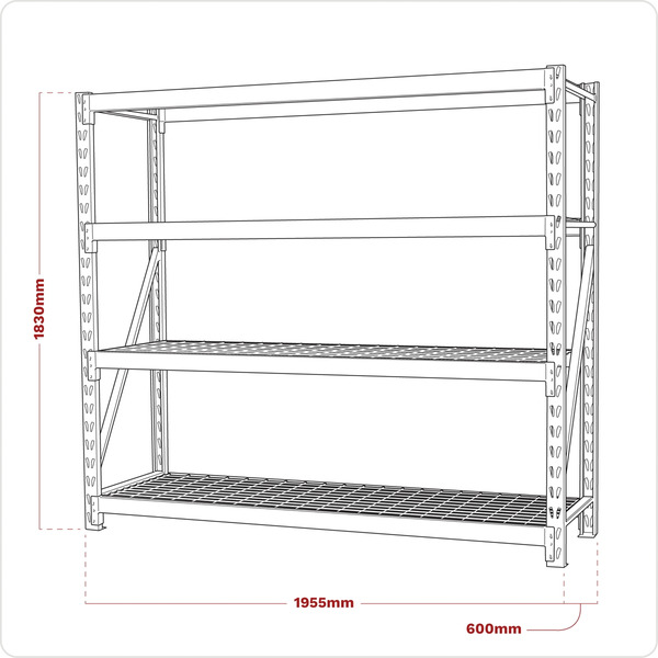 Heavy-Duty Racking Unit with 4 Mesh Shelves 640kg Capacity Per Level