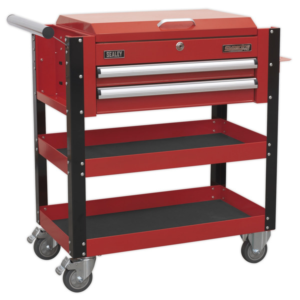 Sealey Superline PRO® Heavy-Duty Mobile Tool & Parts Trolley with Lockable Top & 2 Drawers - Red