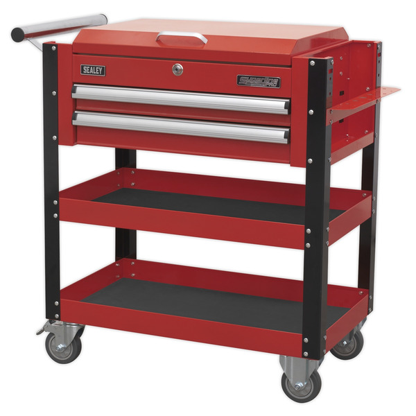 Sealey Superline PRO® Heavy-Duty Mobile Tool & Parts Trolley with Lockable Top & 2 Drawers - Red