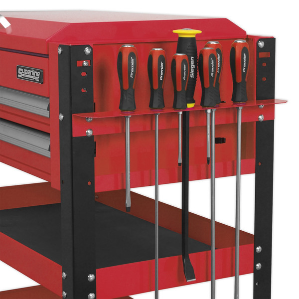 Sealey Superline PRO® Heavy-Duty Mobile Tool & Parts Trolley with Lockable Top & 2 Drawers - Red