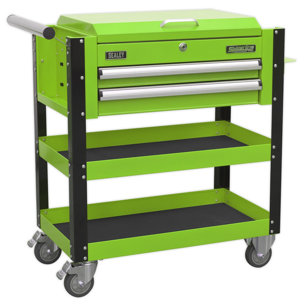 Sealey Superline PRO® Heavy-Duty Mobile Tool & Parts Trolley with Lockable Top & 2 Drawers - Green