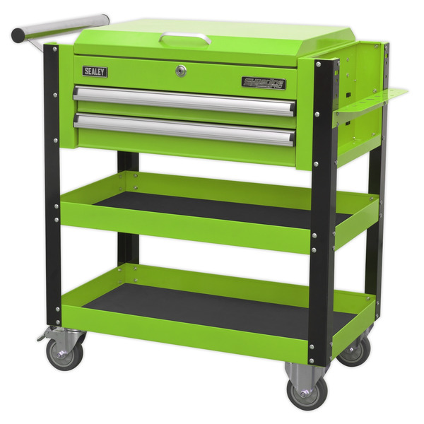 Sealey Superline PRO® Heavy-Duty Mobile Tool & Parts Trolley with Lockable Top & 2 Drawers - Green