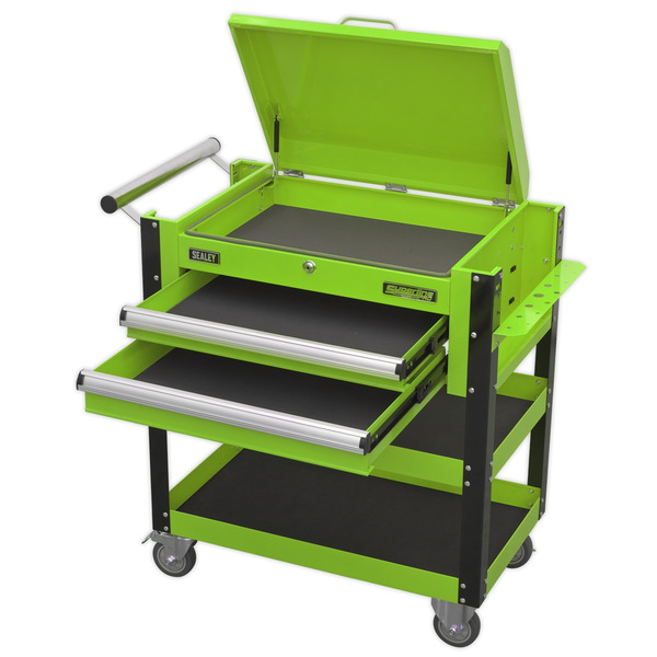 Sealey Superline PRO® Heavy-Duty Mobile Tool & Parts Trolley with Lockable Top & 2 Drawers - Green