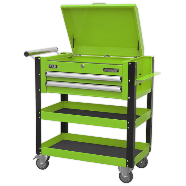 Sealey Superline PRO® Heavy-Duty Mobile Tool & Parts Trolley with Lockable Top & 2 Drawers - Green