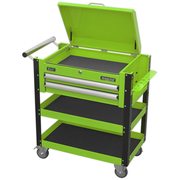 Sealey Superline PRO® Heavy-Duty Mobile Tool & Parts Trolley with Lockable Top & 2 Drawers - Green