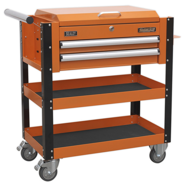 Sealey Superline PRO® Heavy-Duty Mobile Tool & Parts Trolley with Lockable Top & 2 Drawers - Orange