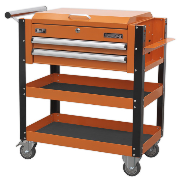 Sealey Superline PRO® Heavy-Duty Mobile Tool & Parts Trolley with Lockable Top & 2 Drawers - Orange