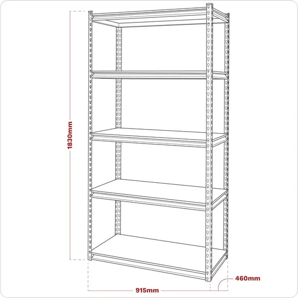 Sealey AP900R Racking Unit with 5 Shelves 340kg Capacity Per Level