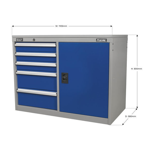 Sealey Premier Industrial™ Cabinet/Workstation with 5 Drawers & 1 Shelf
