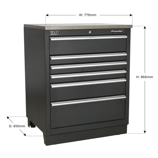 Premier™ Heavy-Duty Modular Floor Cabinet 6 Drawer 775mm