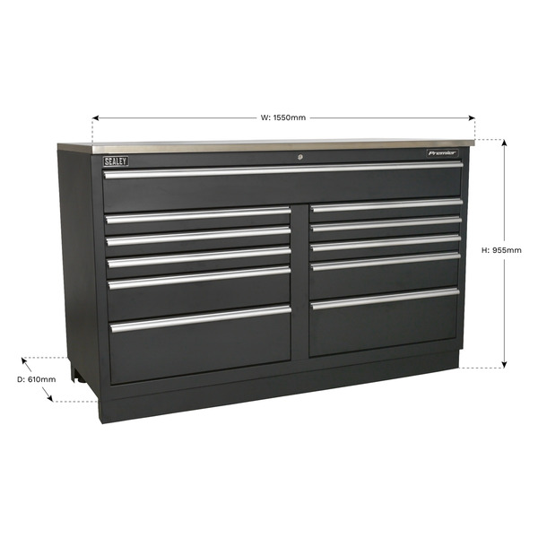 Sealey APMS04 Premier™ Heavy-Duty Modular Floor Cabinet 11 Drawer 1550mm