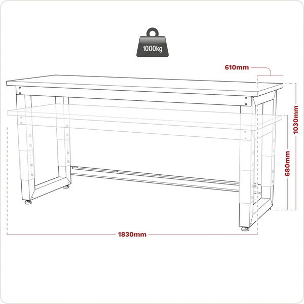 Sealey Premier™ Heavy-Duty Steel Adjustable Workbench with Wooden Worktop 1830mm