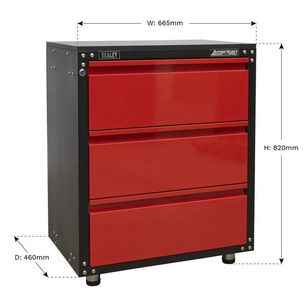 Sealey American PRO® Modular Cabinet with Worktop 3 Drawer 665mm