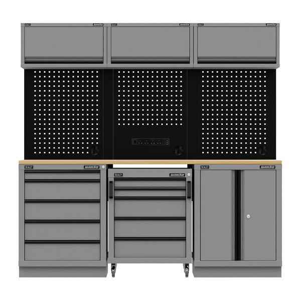 Sealey APMSBESTACK03W Superline PRO® Black Edition Storage System with Rubber Wood Worktop 2.04m
