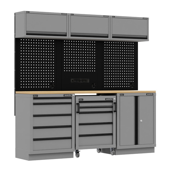 Sealey APMSBESTACK03W Superline PRO® Black Edition Storage System with Rubber Wood Worktop 2.04m