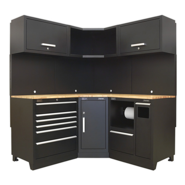 Sealey APMSCOMBO6W Premier™ Corner Storage System with Hardwood Worktop 1.71m