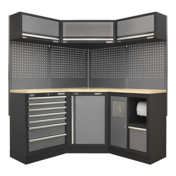 Sealey Superline PRO® Corner Storage System with Wood Worktop 1.55m