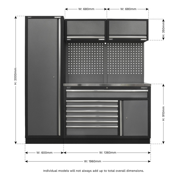Sealey Superline PRO® Storage System with Stainless Steel Worktop 1.96m