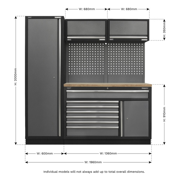 Sealey APMSSTACK09W Superline PRO® Storage System with Pressed Wood Worktop 1.96m