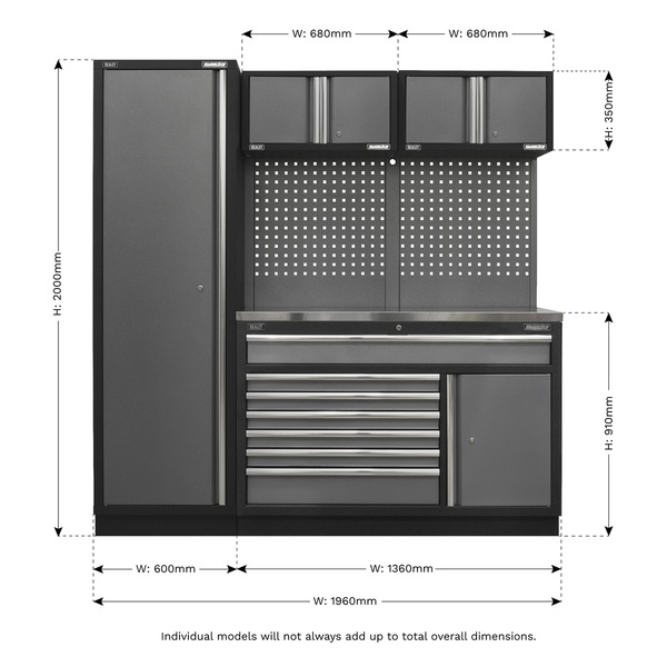 Sealey Superline PRO® Storage System with Stainless Steel Worktop 1.96m