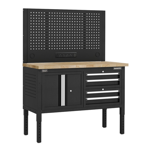 Sealey APMWB50COMBO1W Superline PRO® Modular Workbench with 4 Drawers & Cupboard Wooden Worktop 1265mm