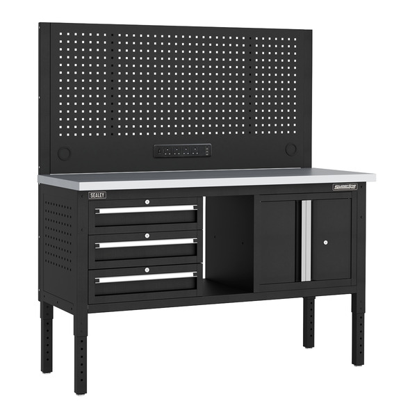 Sealey APMWB60COMBO2SS Superline PRO® Modular Workbench with 3 Drawers & Cupboard Stainless Steel Worktop 1525mm