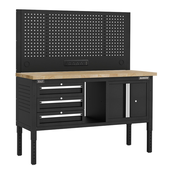 Sealey APMWB60COMBO2W Superline PRO® Modular Workbench with 3 Drawers & Cupboard Wooden Worktop 1525mm
