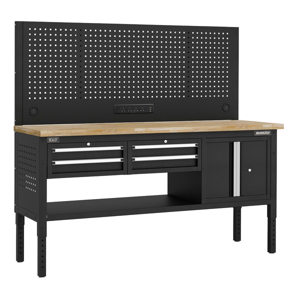 Sealey APMWB72COMBO1W Superline PRO® Modular Workbench with 4 Drawers & Cupboard Wooden Worktop 1830mm